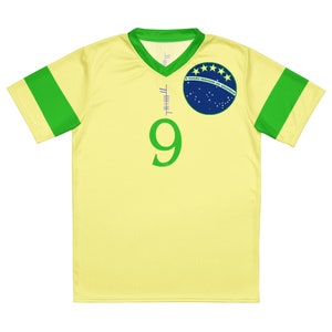 Búaid- Brazil/Brasil #9- camiseta brasileira do futebol da praia- léine caide foirenn trága- Camiseta nacional brasileña de fútbol de playa