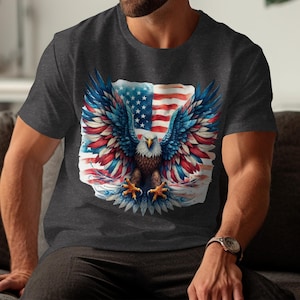 Camiseta con águila patriótica, camiseta con bandera estadounidense, camiseta del Día de la Independencia, camiseta con águila calva, camiseta del 4 de julio, camiseta del orgullo estadounidense