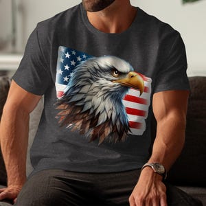 Camiseta de águila calva americana, camiseta del Día de la Independencia, camiseta con gráfico de águila con bandera de EE. UU., camiseta del 4 de julio, camiseta con arte de águila calva