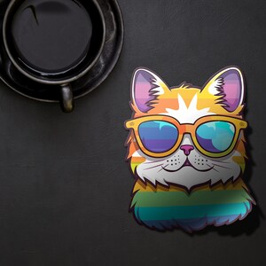 Lot de 4 autocollants colorés pour chats - Adorables autocollants pour chats, cadeau parfait pour les amoureux des chats, autocollants décoratifs mignons et amusants