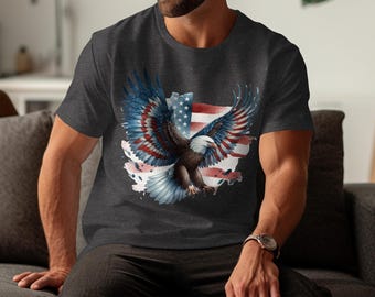 Bald Eagle American Flag T Shirt, Patriotic Eagle Shirt, 4th of July Shirt Men, Independence Day Graphic Tee, USA Pride T Shirt