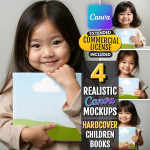 Paquete de maquetas de libros CANVA / Plantilla cuadrada para libros infantiles / Contenido KDP A+ / Libro para colorear de actividades / Imagen de una linda niña asiática