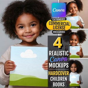 CANVA ブック モックアップ バンドル | 子供向けブックの正方形テンプレート | KDP A+ コンテンツ | アクティビティ塗り絵 | かわいい黒人の女の子の子供モデルの写真