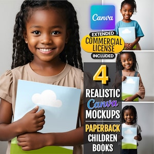 Paquete de maquetas de libros CANVA / Plantilla de retrato para libros infantiles / Contenido KDP A+ / Libro para colorear de actividades / Imagen de modelo infantil de niñas negras lindas