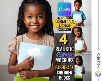 CANVA Book Mockup Bundle | Portrait Template for Kids Book | KDP A+ Content |  Activity Coloring Book | Cute Black Girls Child Model Picture