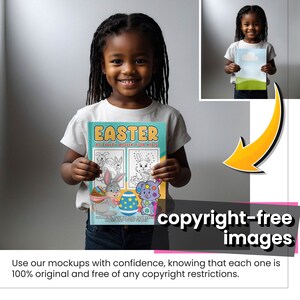 May include: A young person holding an Easter activity book for kids. The book has a colourful cover with a bunny rabbit and an Easter egg. The book has the title "Easter Activity Book for Kids" and the text "Colouring Dot to Dot, Mark Ways and Word Search".