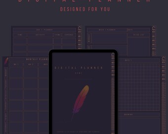 Undated iPad Planner Bundle for Notability and Goodnotes DARK | All in One Digital Planner Hyperlinked | Monthly-Weekly-Daily - Dark Planner