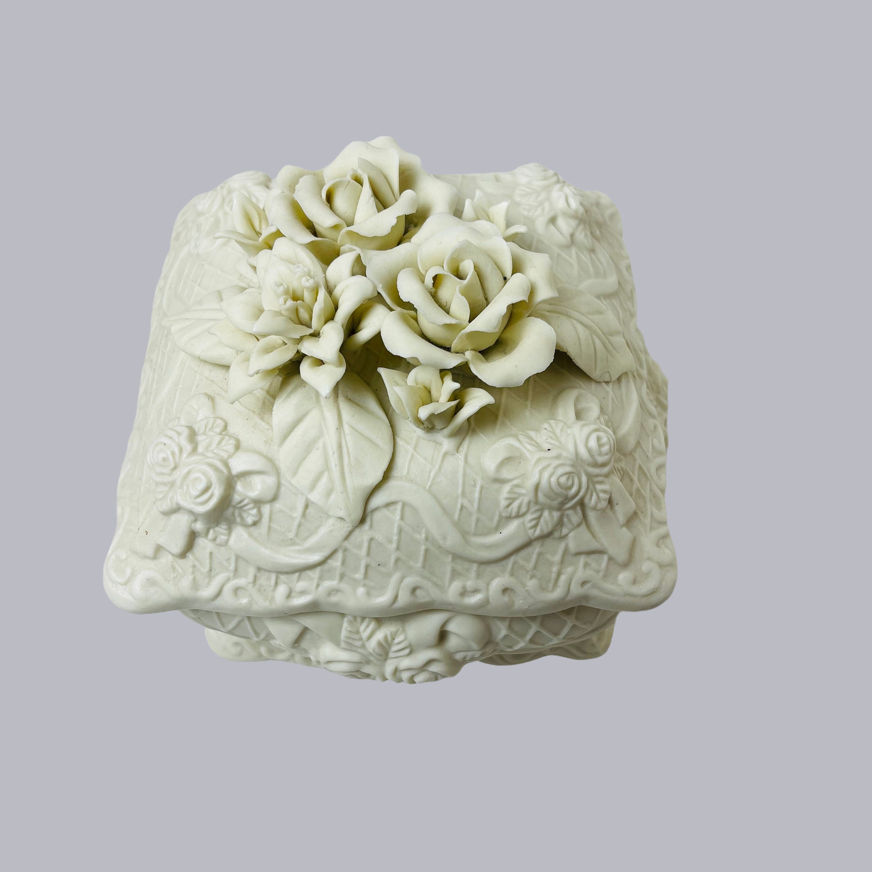 Elegant Rare Find Vintage Creamy Ivory Porcelain Bisque Square Jewelry ...
