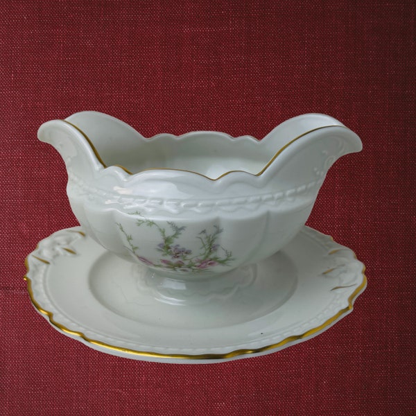 Elegant Vintage Embassy China Gravy Boat with Floral Design  and Gold Trim - Perfect for Entertaining.