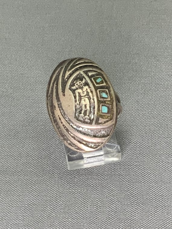 Sterling Silver Hopi Kachina turquoise inlay ring