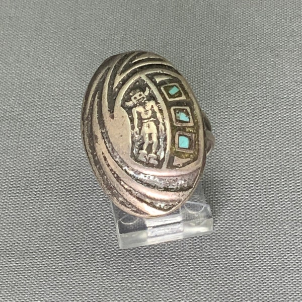 Sterling Silver Hopi Kachina turquoise inlay ring