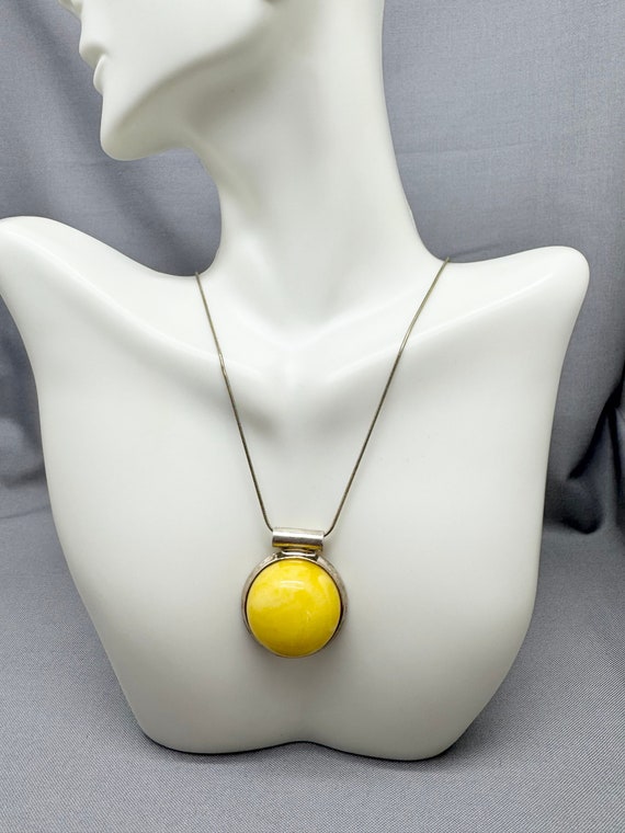 Large Sterling Silver Yellow Amber Pendant