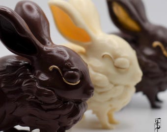 Rabbit - Easter Edition- Precious Animals, sculpture gift, hand painted, faux chocolate White Milk Black