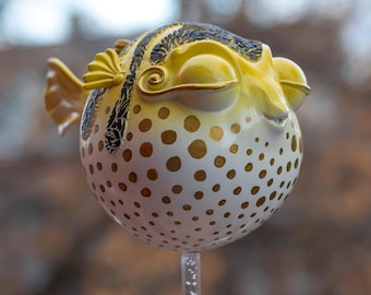 Puff Puff - Precious Animals, pufferfish, fugu sculpture gift, hand painted
