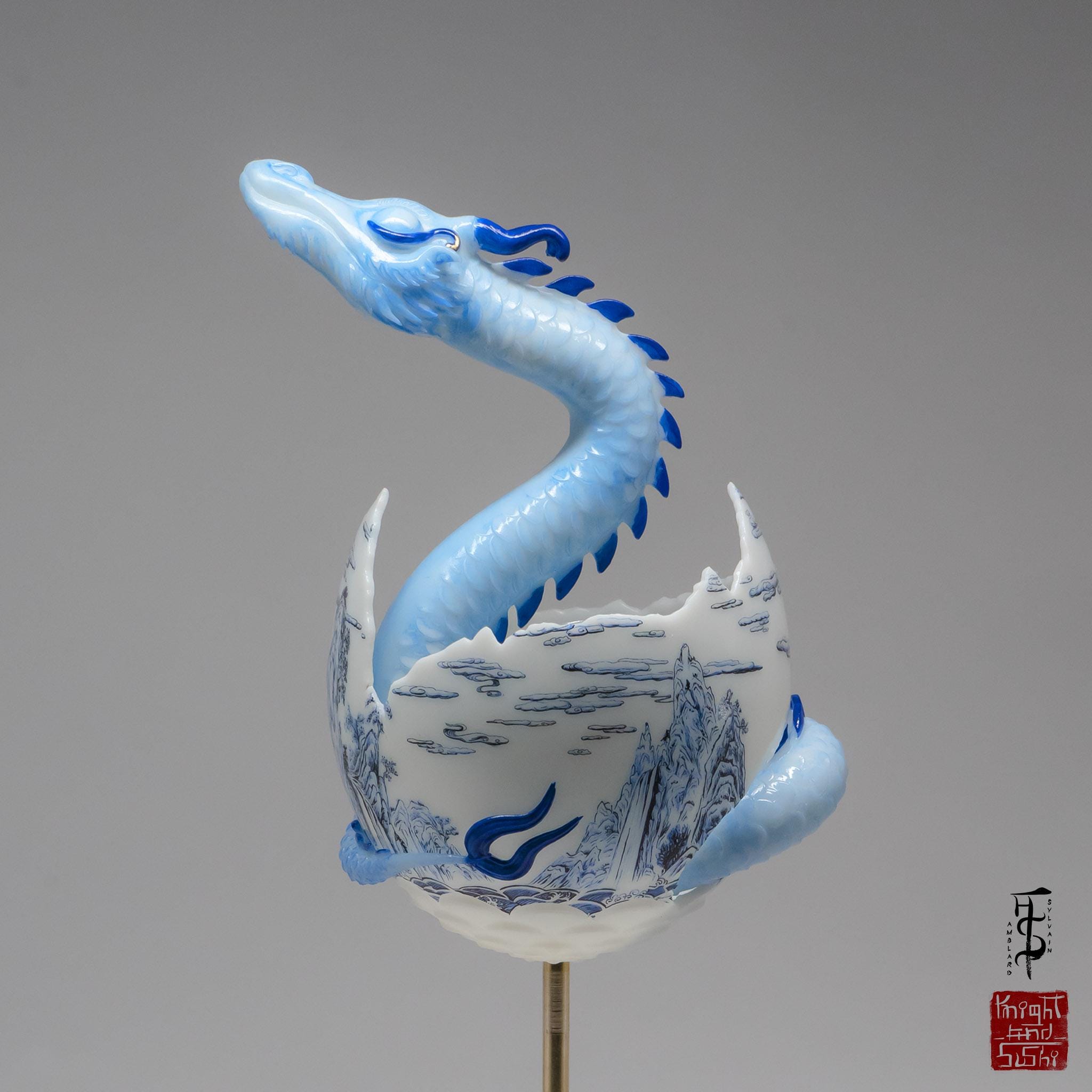 Dragon's Birth - Chinese Year, Blue edition, art sculpture, hand painted, limited edition, asian