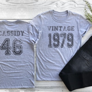 Vintage 46th Birthday Shirt, Vintage 1979 Tee with Custom Name Celebration Gift Adult, Ladies and Youth Tshirt, Personalized