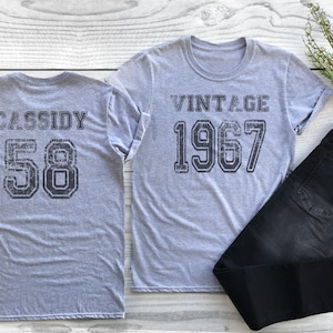Vintage 58th Birthday Shirt, Vintage 1967 Tee with Custom Name Celebration Gift Adult, Ladies and Youth Tshirt, Personalized