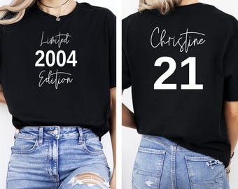 21st Birthday Gift For Women, Limited Edition Birthday 2004 Shirt,  Personalized 21st birthday party shirt, Custom Name Celebration Gift