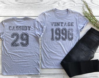 Vintage 29th Birthday Shirt, Vintage 1996 Tee with Custom Name Celebration Gift Adult, Ladies and Youth Tshirt, Personalized