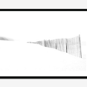 Fine Art Photography Print - Minimalist Sand Fence Framed Photograph in Black and White Wall Art for Home Decor