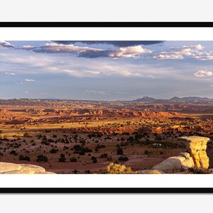 Fine Art Photography Prints - Desert Landscape with blue sky and distant mountains at sunset framed photo wall art office or home decor