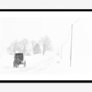 Fine Art Photography Print - Amish Cart in Vernon Center, NY sneeuwstorm zwart-wit ingelijste print home decor kunst aan de muur