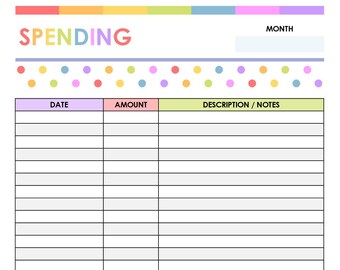Spending Tracker Printable, Expenses Tracker, Spending Sheet, Purchase Log, Personal Finance Planner, Daily Spending Sheet, Weekly Spending.