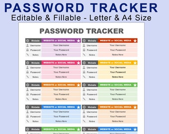 EXCEL Password Tracker Spreadsheet Template. Password Book. Password Keeper. Password Log. Password Organizer. Password Schedule Template.