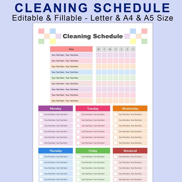 Weekly Cleaning Checklist Etsy