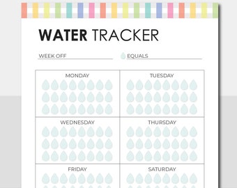 Water Tracker, Printable Weekly Water Tracker, Water, Hydration Tracker, Intake Tracker, 7 Days Water Challenge, A3/A4/A5/Letter & Half