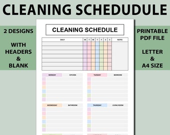 Daily Weekly Cleaning Planner PDF Printable,Cleaning Schedule,Cleaning Tracker,Daily Weekly Home Cleaning,House Cleaning Planner Printable.