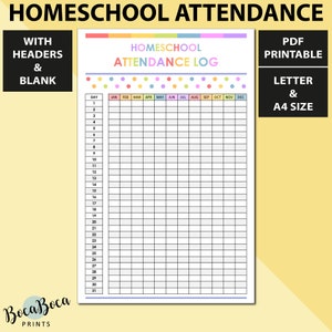 Druckbare Homeschool Log,Homeschool-Anwesenheitstracker,Homeschool-Anwesenheitsliste,Homeschool-Aufzeichnungsliste,Homeschool-Anwesenheitstracker.