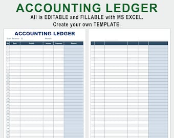 Account Sheet, Accounts Ledger, Bookkeeping Ledger, Profit Margin Sheet, Expenses Ledger, General Ledger. EXCEL SpreadSheet Template.
