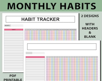 Daily Habit Tracker Printable,Weekly Habit Tracker Printable,Monthly Habit Printable, Habit Takcer Colorful Pastel,PDF Printable.