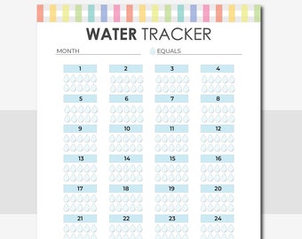 Water Tracker, Printable Monthly Water Tracker, Water, Hydration Tracker, Intake Tracker, 31 Days Water Challenge, A3/A4/A5/Letter & Half