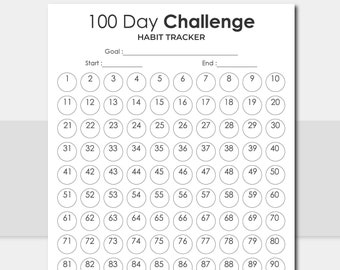 100 Day Challenge Tracker Template. Printable 100 Day Habit Challenge. Printable Habit Planner. Goal Challenge. PDF Printable Tracker..