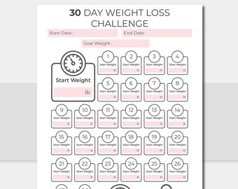 30 Day Weight Loss Challenge, 30 Day Weight Loss Tracker, Monthly Weight Loss Chart, Monthly Weight Loss Challenge, Weight Loss Planner Diet