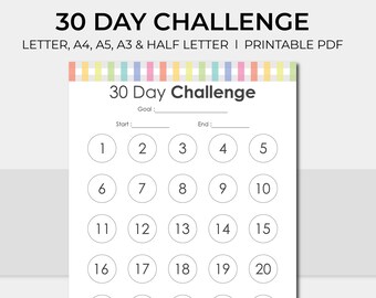 30 Day Challenge Tracker Template. Printable 30 Day Challenge. Printable Planner Challenge. 30 Day Tracker. 30 Day Goal. PDF Printable.