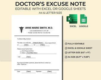 Fillable Doctors Note | Doctor Excuse Note Template | Custom Dr Notepad | Doctor Excuse Letter | Editable School Excuse Note | Excuse Letter