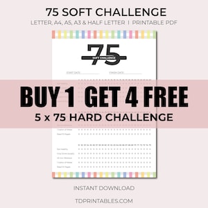 Printable 75 Soft Tracker Template | Size A3, A4, A5,US Letter & Half Letter | Workout Challenge | 75 Day Soft Fitness Challenge
