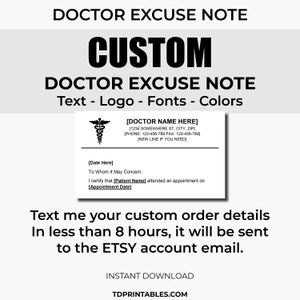 Modèle d&#39;excuse de médecin | Docteur Excuse Travail | Lettre d&#39;excuse du médecin | Note du médecin pour le travail | Notes de médecin | Lettre d&#39;excuses | Téléchargement instantané