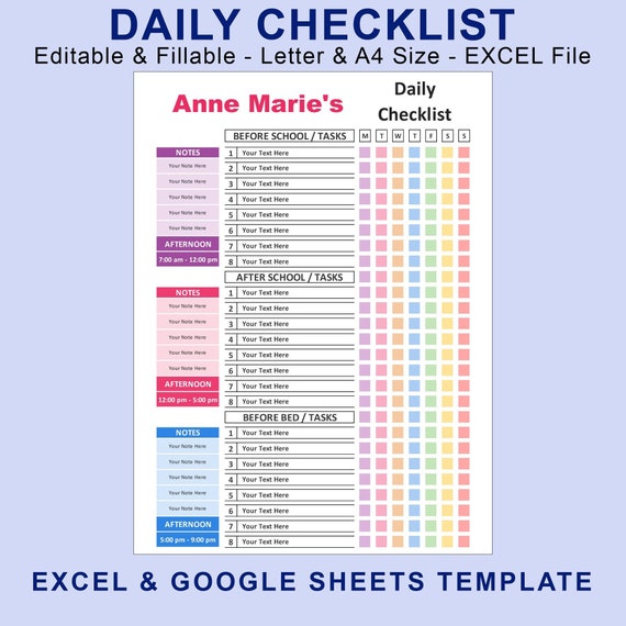 Excel Spreadsheet Checklist Templates