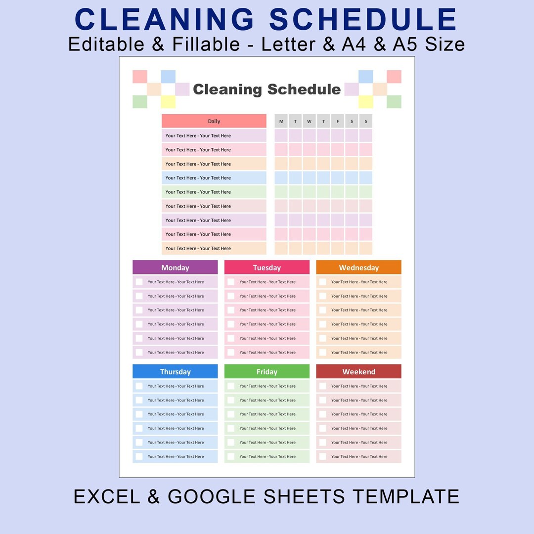 Editable Cleaning Planner. Weekly Cleaning Checklist. Cleaning Schedule ...