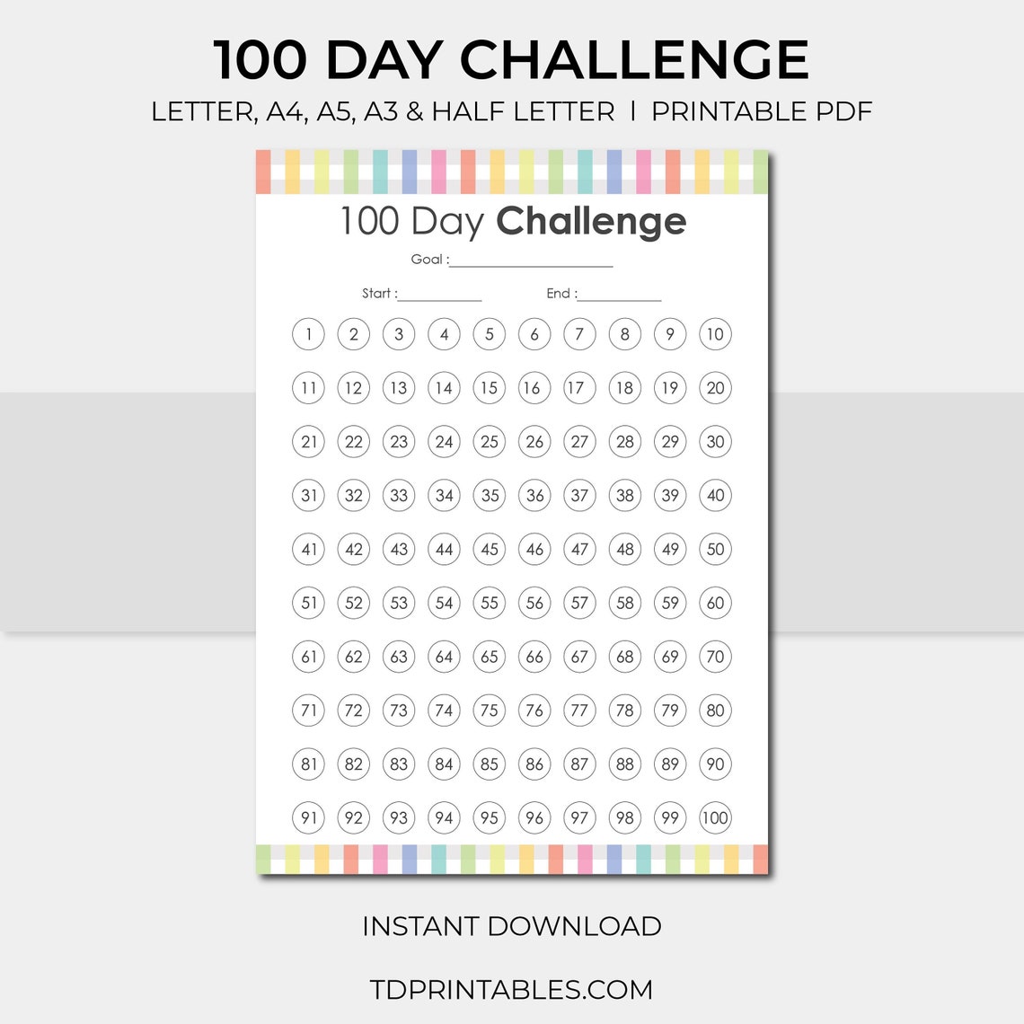 100 Day Challenge Tracker Template. Printable 100 Day Challenge ...