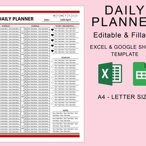 15 Minutes Daily Hourly Planner Editable Fillable. Time Appointment Tracker. Day Schedule Template. EXCEL Spreadsheet Google Sheets Template