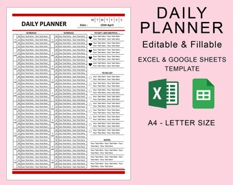 15 Minutes Daily Hourly Planner Editable Fillable. Time Appointment Tracker. Day Schedule Template. EXCEL Spreadsheet Google Sheets Template