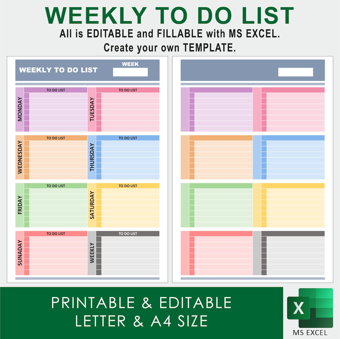 EXCEL Spreadsheet Template: to Do List Printable, to Do List Edtiable ...