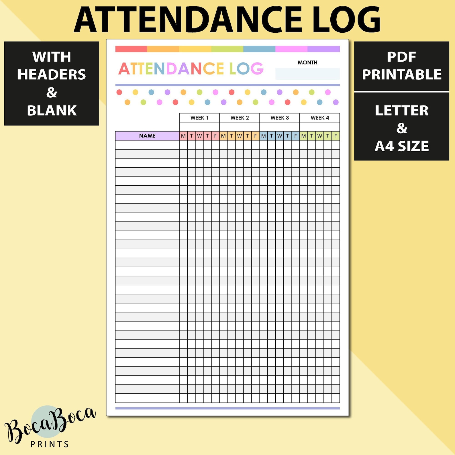 Printable Attendance Log Templates for Teachers and Students ...