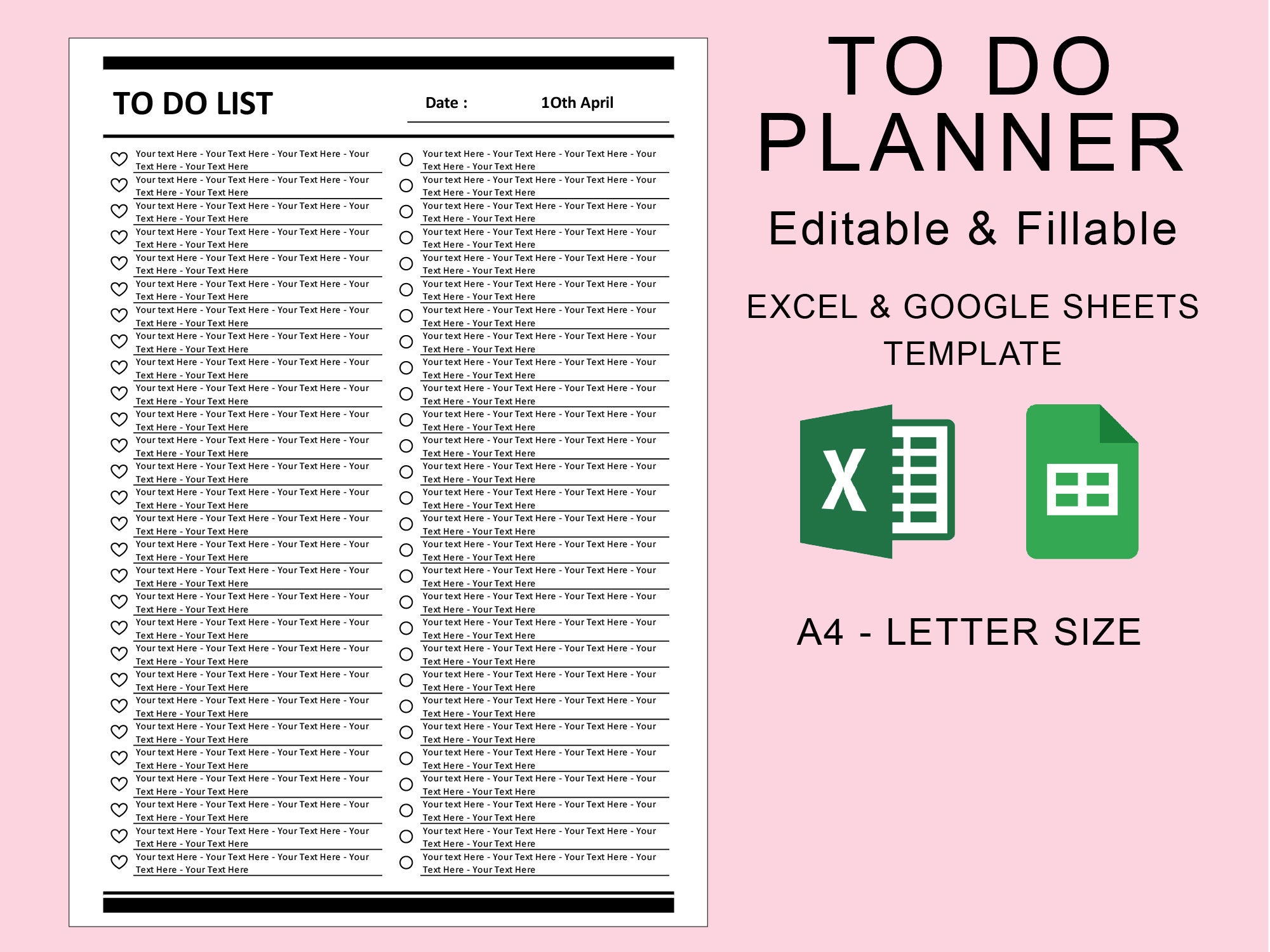 To Do List Planner Editable Fillable Printable. EXCEL Spreadsheet ...
