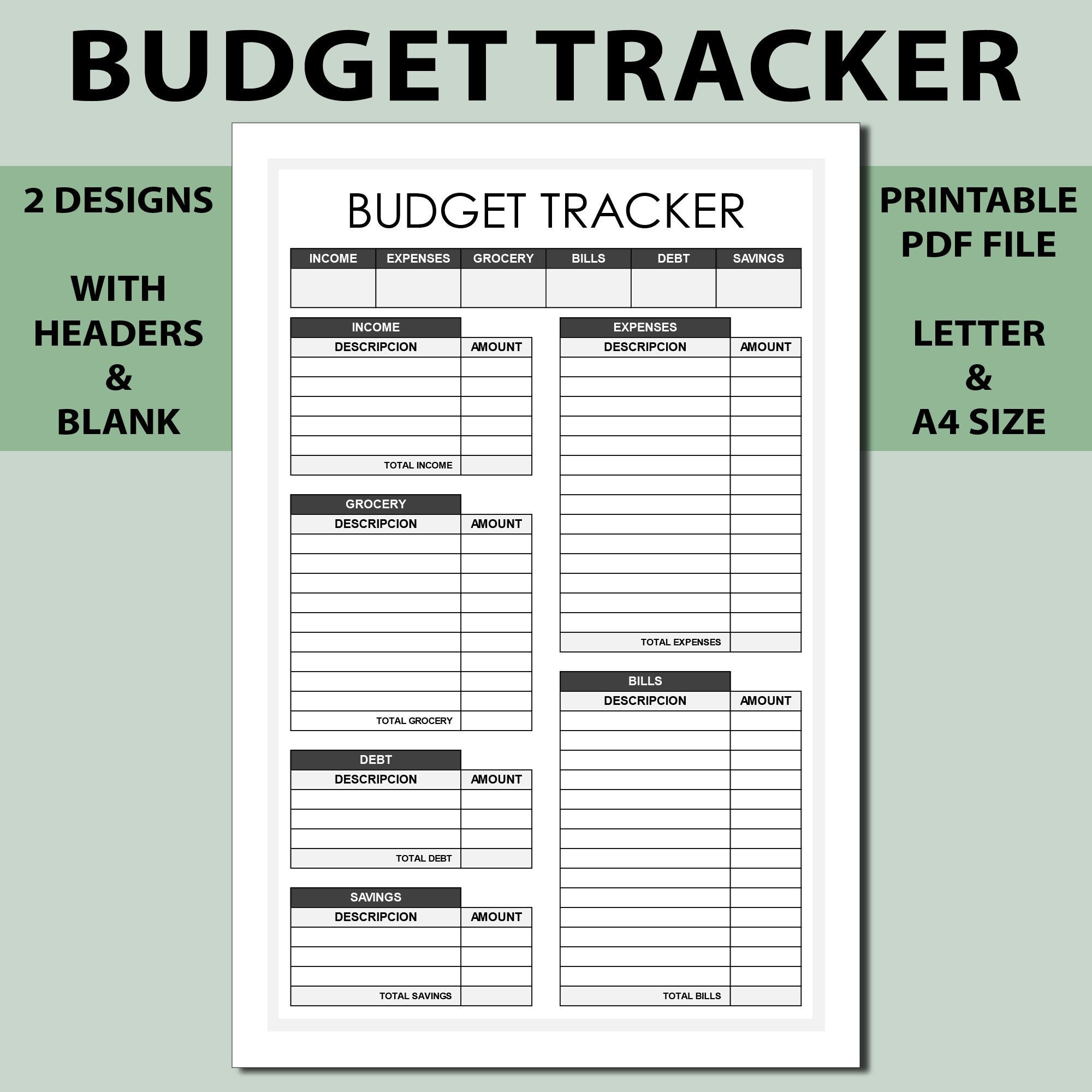 Monthly Budget Planner Template: Black, Grey and White Colors. Simple ...